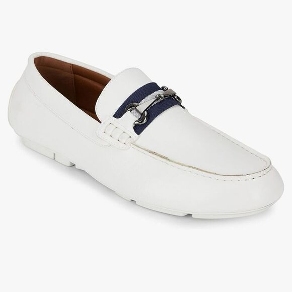 NWT Van Heusen Flex Rufus 8 Men White Leather Memory Foam Dress Loafers Shoes